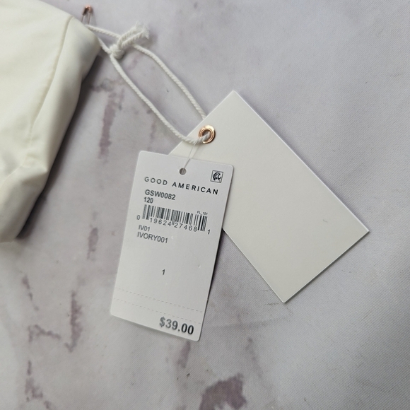 Good American Swim Top Women White Crinkle Band Bandeau Strapless - Picture 11 of 11